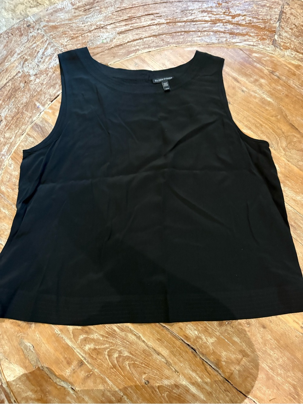 Eileen Fisher 100% Silk Black Button Back Tank Top